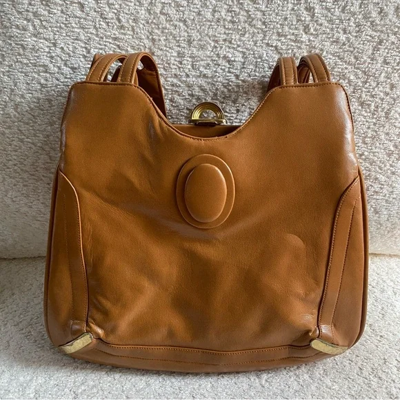 Lou Taylor | Vintage Shoulder Bag w/ Mirror Camel Made In Italy - Picture 3 of 16
